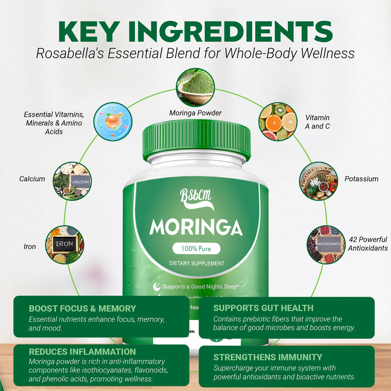 Moringa Capsules – Natural Superfood for Energy & Wellness (60 Count)