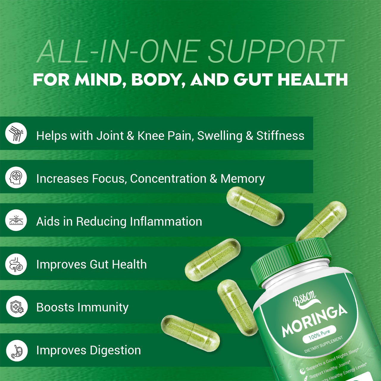 Moringa Capsules – Natural Superfood for Energy & Wellness (60 Count)